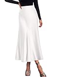 KIRUNDO Maxi Skirt Casual Summer High Waisted Silk A-Line Solid Elegant Satin Party Cocktail Flare Long Skirts Spring Outfits for Women 2025(Large, White)