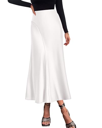 Image of KIRUNDO Women's Satin Maxi Skirt 2026 Summer Fall Trendy High Waisted Wedding Cocktail Party Work Silk A-Line Formal Skirts