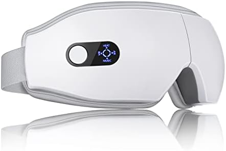 NOWWISH Eye Massager with Heat, Vibration and Bluetooth Music for Migraine Headache Relief, Cordless Heated Eye Mask with 6 Massage Modes, Relaxation -Mothers Day Gifts for Mom Wife -White