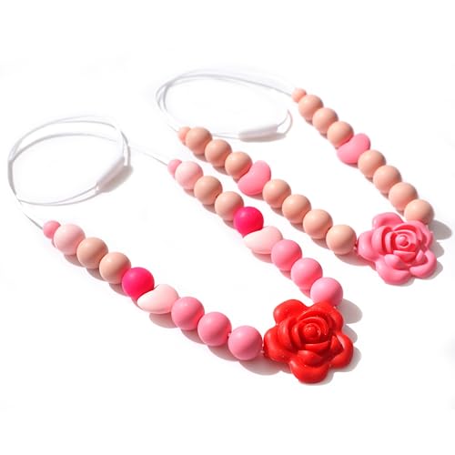 Jissoo 2Pcs Breastfeeding Necklaces - Silicone Sensory Necklace for New Moms,Emotional Calming Supplies,Newborn Nursing Sensory Necklace,Stylish Silicone Floral Nursing Necklaces