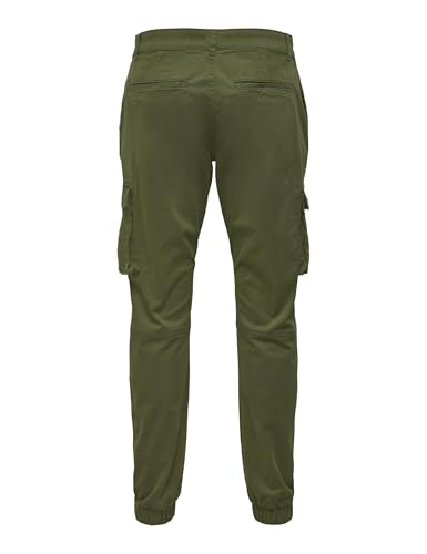 Pantaloni Cargo Uomo Only&Sons Taglio Affusolato Polsini Elastici Tasche Cargo, Colore:Oliva, Taglia Pantalone:30W / 32L, Lunghezza Della Gamba:L32 - 3