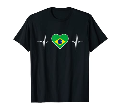Heartbeat - Recuerdo de pulso con bandera de Brasil Camiseta