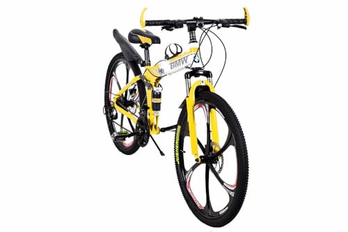 Image of Amaze Kai Dual Suspension Bikes Bm Foldable Gear Cycle for Men with 21 Speed Gear 6 Spoke | Folding Mountain Bike with Double Disc Break & Mac Wheel, 26 Inch (Yellow)