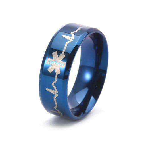 Bague étoile de vie médicale 8mm noire pour homme