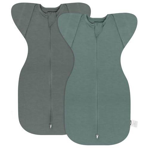 Image of MEXXI Swaddle Baby Sleep Sack With Arms Up, 2 Pack Baby Transitional Swaddle with Double Zipper,0.5 TOG, 8-13 lbs, S