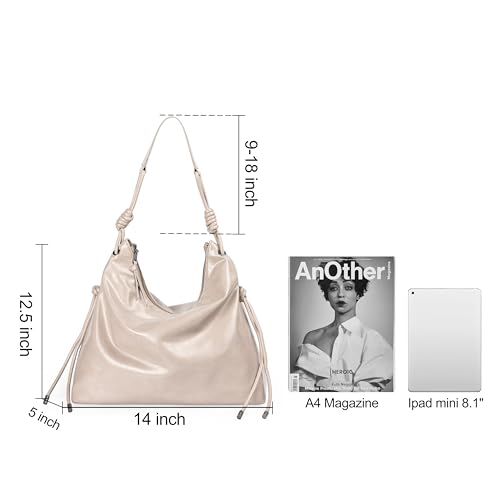 Image of Soft Hobo Bag for Women Large Capacity Travel Designer Shoulder Purse with Knotted Adjustable Strap