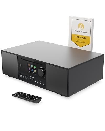 Internet Radio with DAB+ and CD Player | 120W 2.1 Stereo System with Inbuilt Subwoofer | Bluetooth Enabled | Spotify Connect & Podcasts | FM Radio| LED Colour Display | MAJORITY Quadriga (Black)