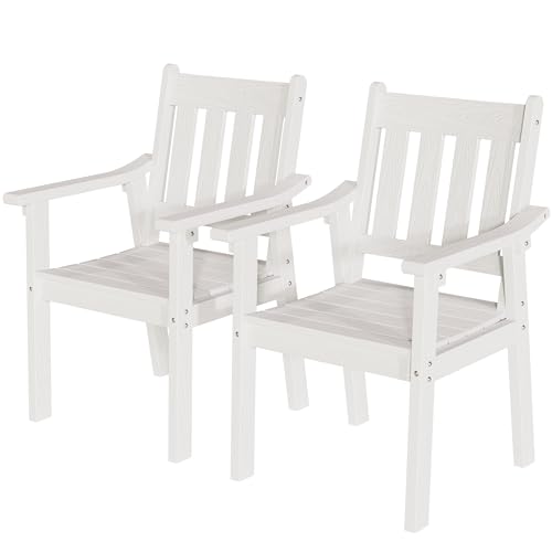 Image of YEFU Outdoor Patio Chairs Set of 2: All Weather Outdoor Dining Chairs with Wide Curved Seat and Backrest - Plastic Patio Chairs for Outside Backyard /Garden /Pool /Porch /Deck 350lbs Capacity White