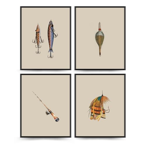 Wheatwin Vintage Camp Fishing Wall Art Decor, Fishing Gifts for