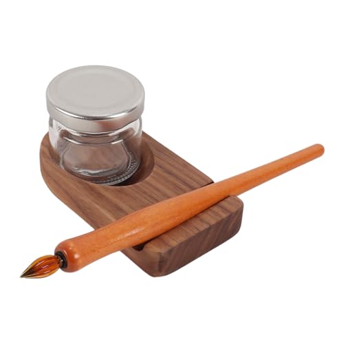 Stylo en verre et support en bois de calligraphie Ludom pour embellir votre espace de travail
