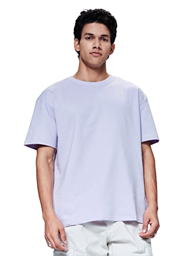 Image of The Souled Store Men Lavender Solid Oversized T-Shirts