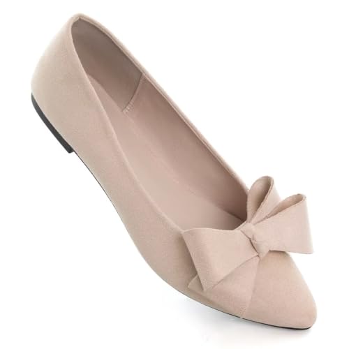 Image of TN TANGNEST Flats Shoes Women Comfort Casual Loafers | Classic Pointed Toe Bowknot Flats Cute Slip On Flats, Wear to Work Travel Walk
