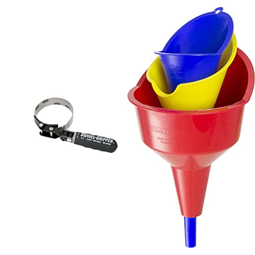 Lisle 57030 Standard Oil Filter Swivel Wrench & FloTool 10714MX3 Super Funnel Trio