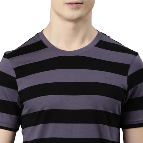Image of FASO Men's Yarn Dyed Striped T-Shirt | Super Soft Combed Cotton | Sporty Big Stripes | Half Sleeves | Customized Comfort Fit for Smart Casual Wear