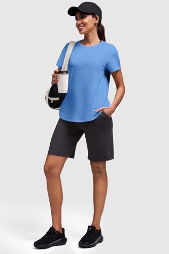 Alaroo Workout Tops for Women Short Sleeve Shirts for Women Loose Fit Yoga Tops Sun Protection Lightweight Summer 2026 Blue XL — view 2