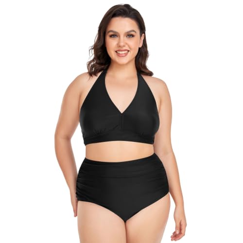 Bikini grande taille réglable dos nu avec culotte taille haute gainante