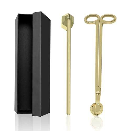 Candle Accessory Set Wick Trimmer Cutter Accessories Candle Kit Snuffer Wick Dipper Care Kit Dipper Extinguisher Lover Stainless Steel Care Wick Scissor Candle Gift Set For Candle Lovers (Gold)
