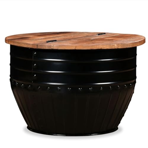 vidaXL Mesa Centro Barril Madera Reciclada Negraa Mesilla Mueble Auxiliar Sala