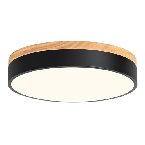 Modern Wood Flush Mount Ceiling Light, Black LED 5CCT 2700K-6000K Dimmable Ceiling Light Fixtures, Round Close to Lighting Fixture for Kitchen Entryway Hallway Bedroom Laundry Room-11.8in by Goomavi - Used condition - US$41.99