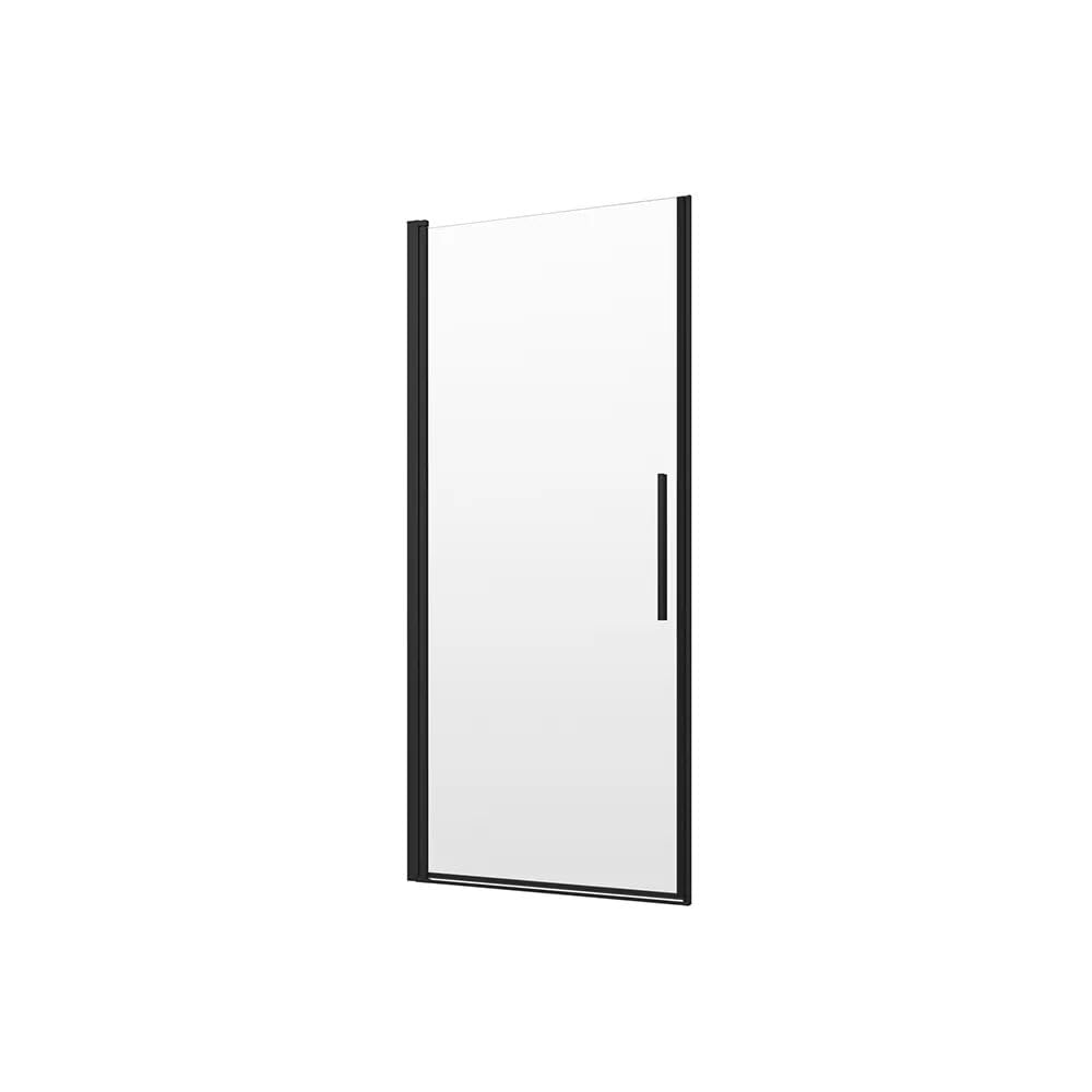 Elba - Puerta de ducha de 80 cm con apertura batiente con perfiles negro mate y cristal de 6 mm transparente de altura 195