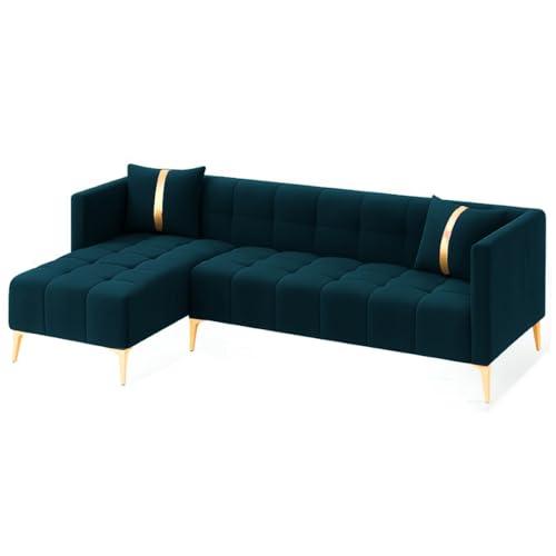 Image of Furny Styling 4 Seater Fabric LHS L Shape Sofa Set (Greenish Teal) | Soft Velvet Fabric | Modern Design | Comfortable Seating | Living Room Furniture
