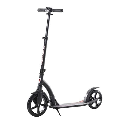 HOMCOM Patinete Plegable de Aluminio para Niños de +14 años Scooter Patinete Ligero Altura Ajustable 87-101,5 cm Pedal Inferior Pata de Cabra 2 Ruedas Grandes Ø230mm Frenado Aluminio Carga 100kg Negro