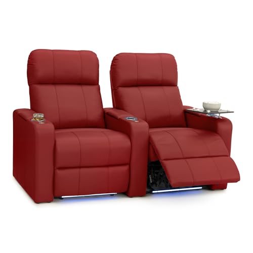 Image of Seatcraft Monterey Home Theater Seating Red Row of 2 | Italian Leather, Wall Hugger, Zero Gravity, Powered Headrest, Power Recline, Zero Gap, USB charging