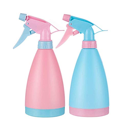 16 OZ Refillable Plastic Spray Bottles Of Adjustable Nozzle with Mist & Stream Modes for Beauty Gardening, Kitchen and Bathroom - 2 Pack (Pink and Blue)