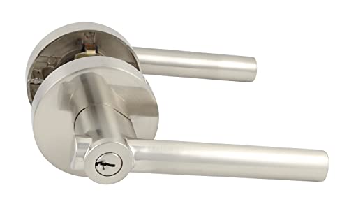 Image of Design House Eastport Keyed Entry Door Lever, Satin Nickel | Surface, Contemporary /Modern, Zinc, Hardware, 580977