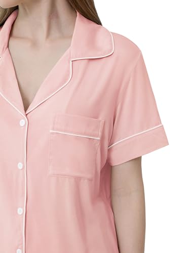 Image of Joyaria Bamboo Viscose Cooling Pajamas for Women Capri Button Front Pjs Set | Ideal for Night Sweats, Hot Sleeper Friendly, Breathable & Moisture Wicking, Short Sleeve Top