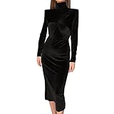 Generic Festliche Kleider für Damen Damen Stehkragen Langarm Einfarbig Langes Kleid Lässiges Langes Kleid Ohne Taschen Kleid Rot Langarm Damen Festlich