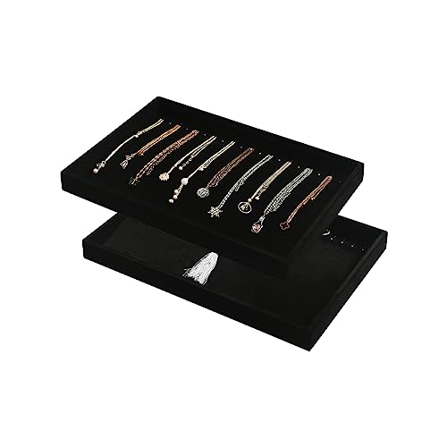 Image of Coward Set of 2 Black Velvet Stackable Necklace Holder Organizer Tray Velvet Necklace Display Stand for Selling Jewelry Box Case for Storage (necklace+necklace)