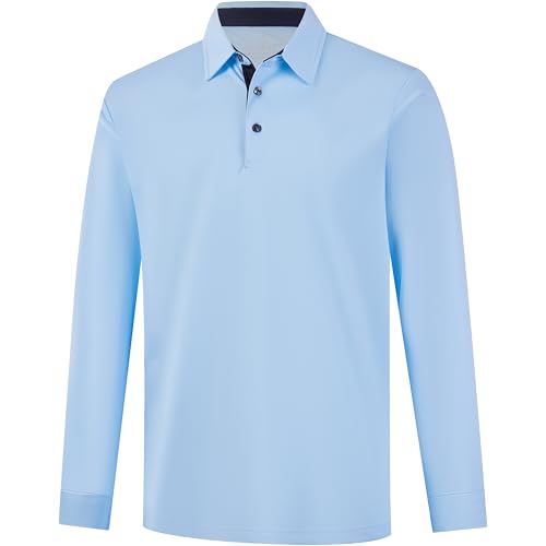 Image of Mens Golf Shirt Long Sleeve Moisture Wicking Dry Fit Performance Solid Pique Collared Golf Polo Shirts for Men