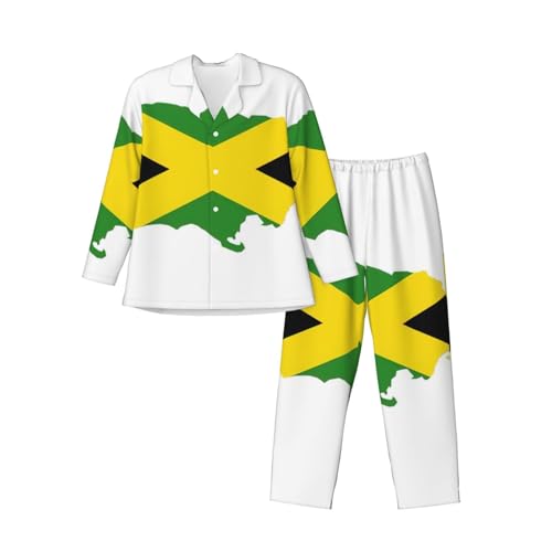 Pyjama col cranté imprimé drapeau Jamaïque ensemble de nuit léger