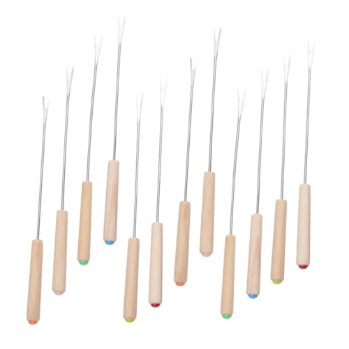 Alipis 12pcs Stainless Steel Cheese Fork with Oak Handles Color Coded Skewers for Chocolate Fondue Fruit Dipping and Buffet Serving for Parties and Gatherings