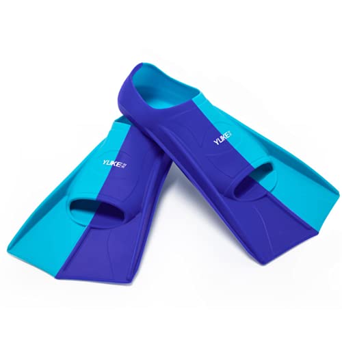 TOPCHANCES Swim Fins,Silicone Swim Training Fins Travel Size Short Blade Swim Flippers with Travel Mesh Bag for Adults Men Women Kids (Light Blue & Dark Blue, 10-12)