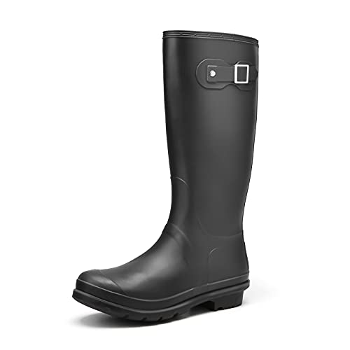 CAMFOSY Women Rain Boots, Tall Rain Boots for Women Knee High Rain Shoes Waterproof Garden Boots Wide Comfort Rain Footwear Round Toe Western Boots Lightweight Wellies Outdoor Working Boots Black 10