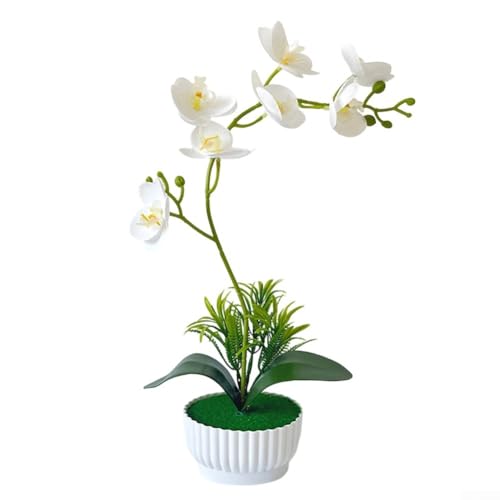 YobiLife Orquídea artificial Phalaenopsis en maceta, 7 cabezas, flores de seda realistas, bajo mantenimiento, decoración para el hogar y la oficina (blanco)