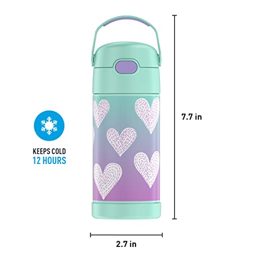 Thermos Funtainer 12 Ounce Stainless Steel Vacuum Insulated Kids Straw Bottle, Purple Hearts #TOP4