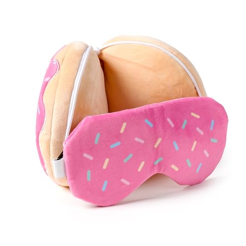 Relaxeazzz Adorasnacks Donut Round Plush Travel Pillow & Eye Mask - Sleep Eye Mask Masks - Kids Travel Accessories For Sleeping Airplane - Flight Plane Neck Pillow Pillows
