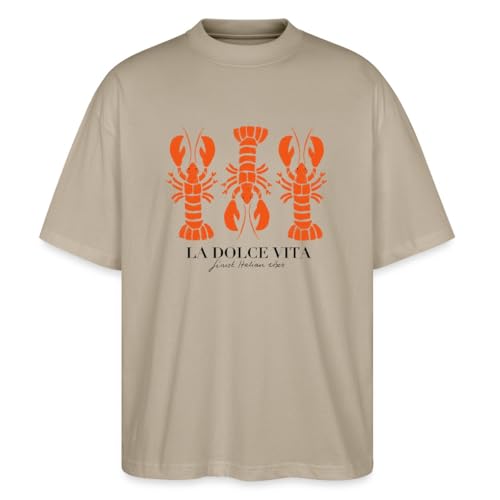 Spreadshirt La Dolce Vita Trio De Homards Italien Vibes T Shirt Oversize Stanley/Stella Unisexe Bio, M, Gris Pierre