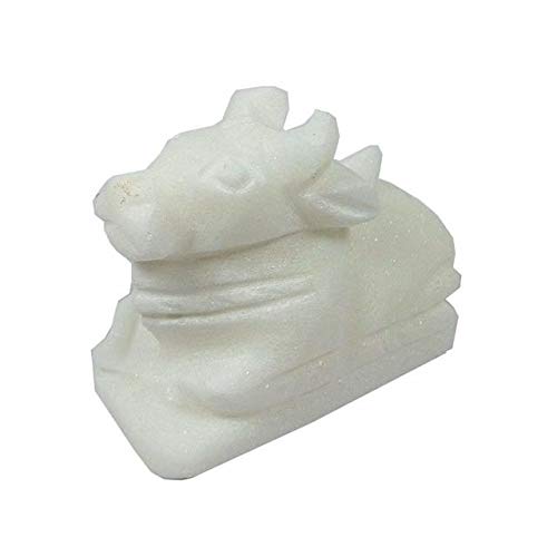SoilMade White Marble Nandi, Oval Shape, Stone Made, Size Aprox 5cm and 80g, Pack of 1 Marble Nandi in Box