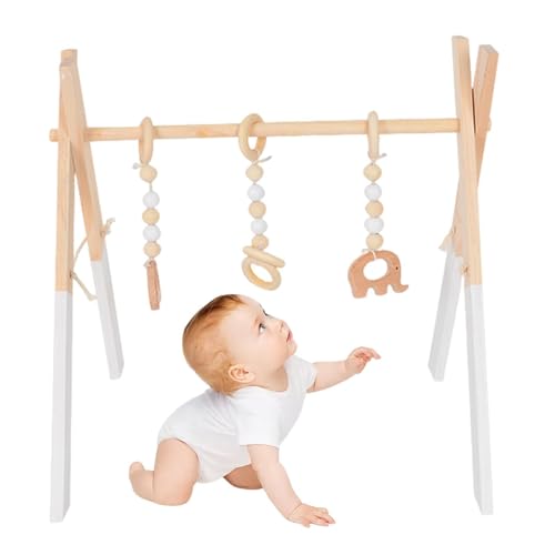 Arche Eveil Bebe Bois, Portique Deveil Bebe Bois Jouet D'activité Pliable Pour Bébé Avec 3 Jouets Suspendus Cadeau De Jeu Pour Développement Sensoriel, Support De Fitness