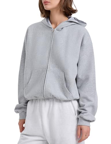 PrettyGuide Women's Zip Up Hoodies Casual Long Sleeve Fleece Cropped Sweatshirts Jackets with Pocket3