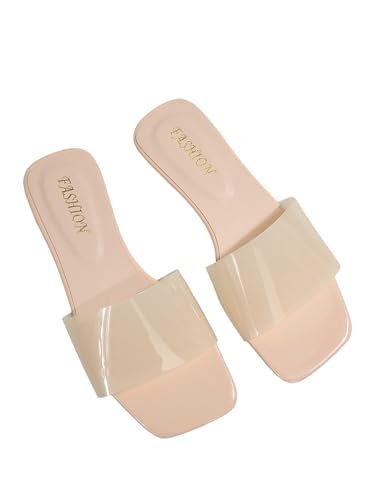 Image of Verdusa Clear Sandals For Women Square Toe Slides Summer Slip On Beach Flat Sandals
