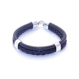 Hipoalergénica Pulsera cuero hombre, bañada en plata. Pulsera doble cuero. Pulsera regalo. Estilo Uno de 50. A medida. (22)