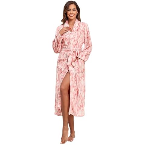 RONGTAI Long Fleece Robes for Women, Rabbit Printed Womens Robe with Belt and Pockets, Warm Soft and Luxury (XXL, Pink), XX-Large Cover
