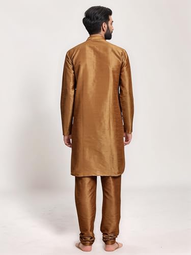 Image of SKAVIJ Men's Art Silk Solid Kurta Pyjama Set Festive Woven Design 2-Piece Ethnic Dress (KP055brown Brown M)