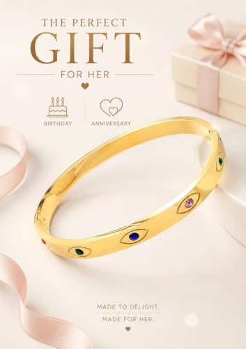 Image of Stylish Gold Plated Bangle for Women | Daily Use Stainless Steel Kada | Anti-Tarnish Waterproof Cuff | Multicolour Crystal Evil Eye | Daily Wear Bracelet For Womens | Premium Gift For Girl