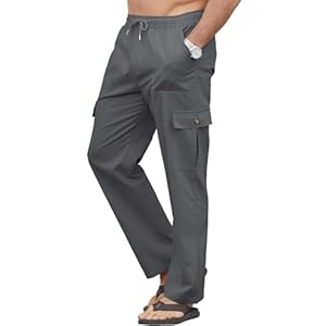 Mens Linen Trousers Lightweight with Elasticated Waist Casual Chino Yoga Mens Summer Trousers for Men Stretch Formal Cotton Fit Cargo Pants Drawstring